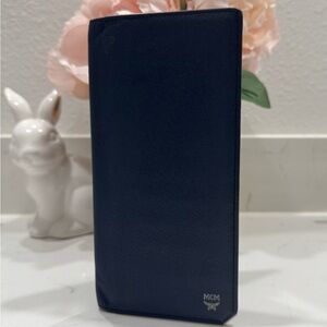 MCM Navy Leather Long Bifold Wallet